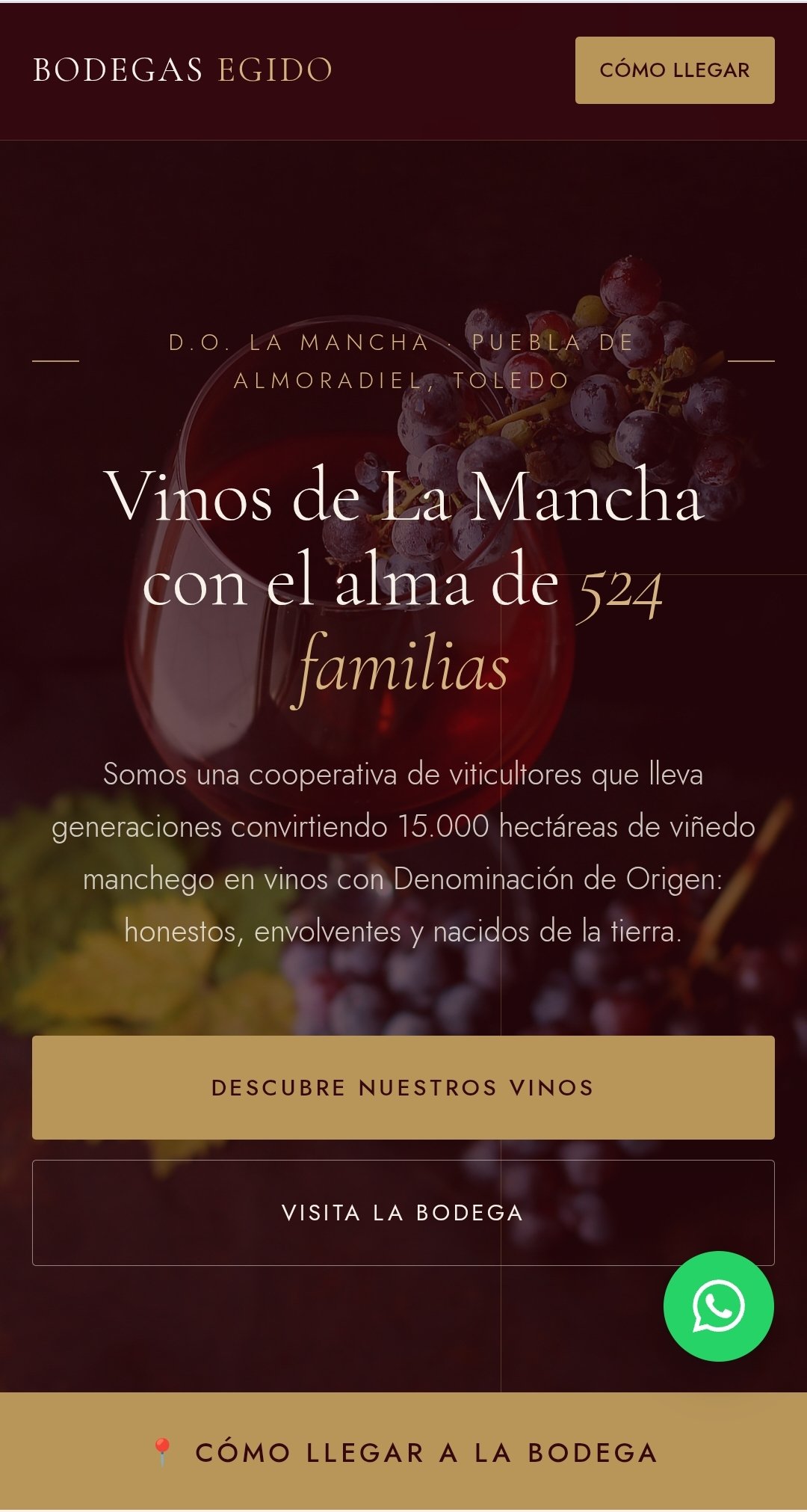 Diseño web para bodega — versión móvil