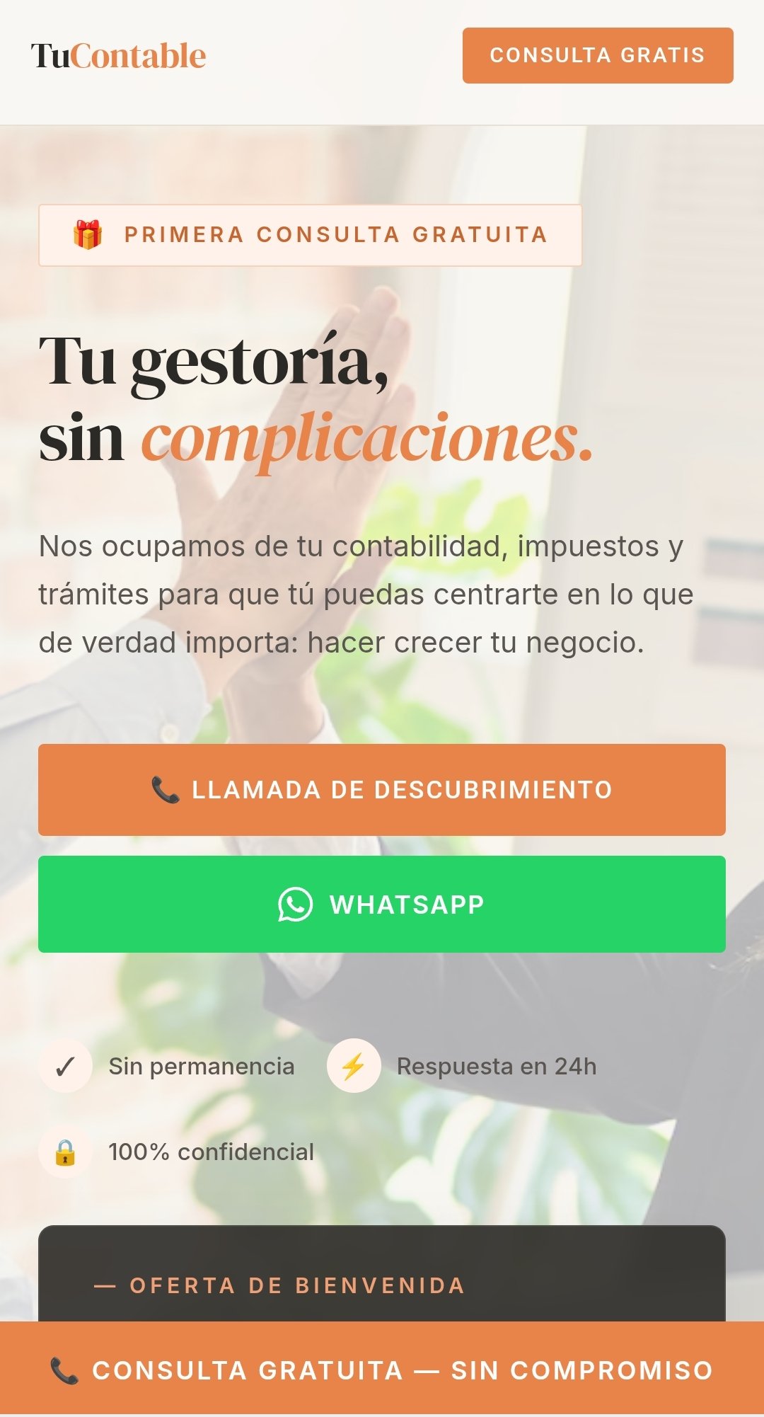 Diseño web para gestoría — versión móvil