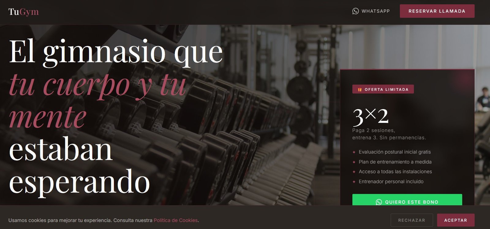 Diseño web para gimnasio en Toledo — versión escritorio