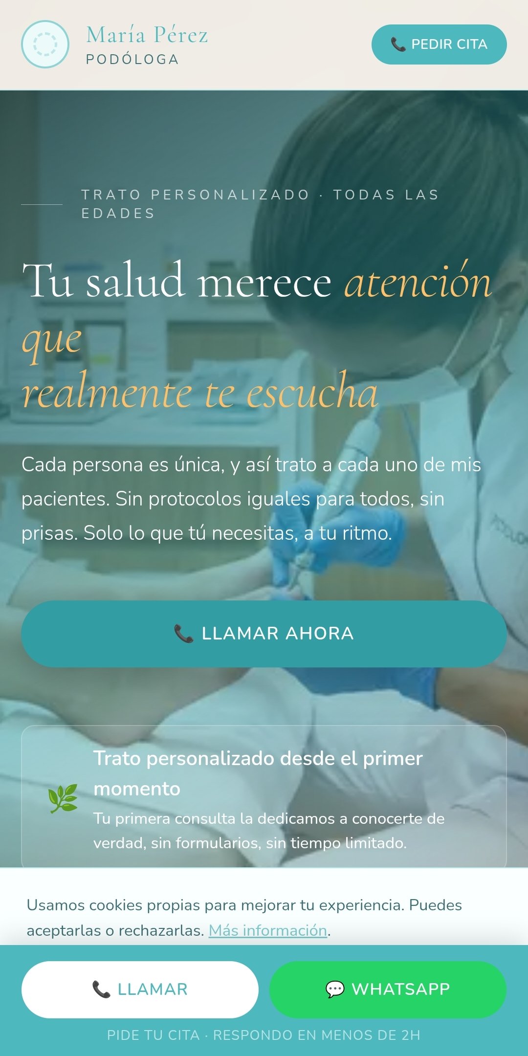 Diseño web para podóloga — versión móvil